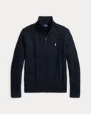 Cable-Knit Cotton Full-Zip Sweater Hunter Navy
