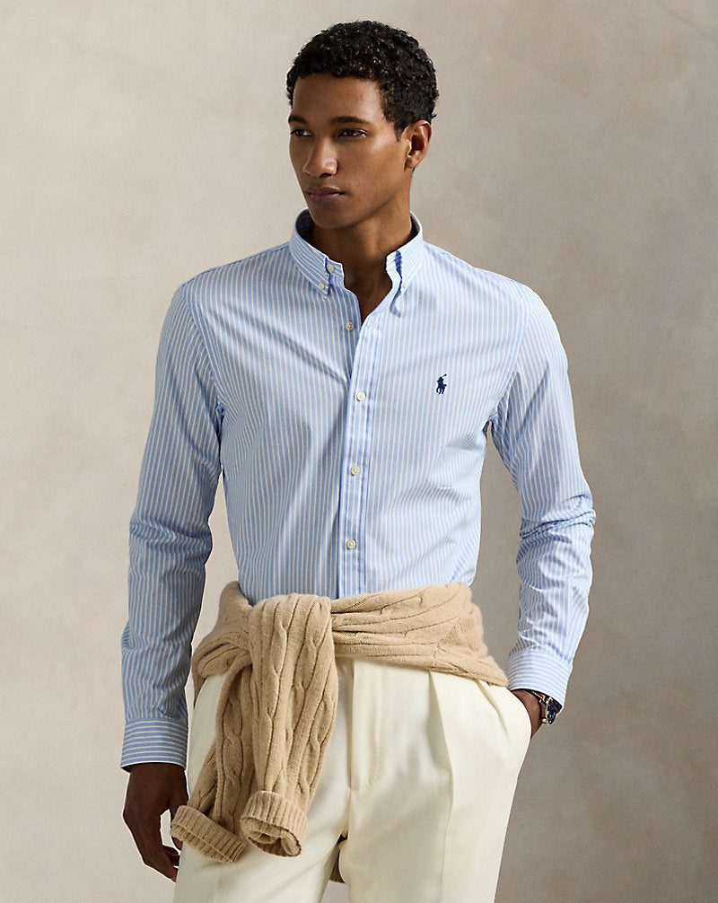 Striped Stretch Poplin Shirt - All Fits Austin Blue White