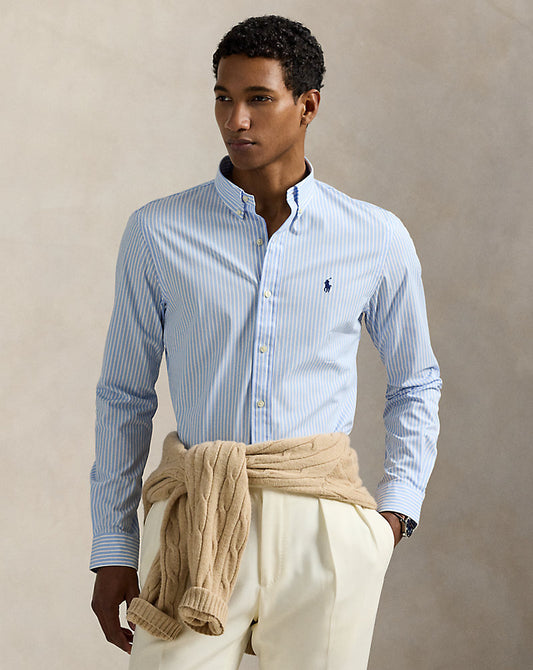 Striped Stretch Poplin Shirt - All Fits Austin Blue White