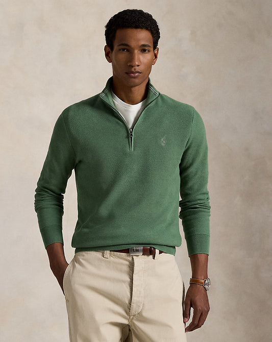 Mesh-Knit Cotton Quarter-Zip Sweater Fatigue