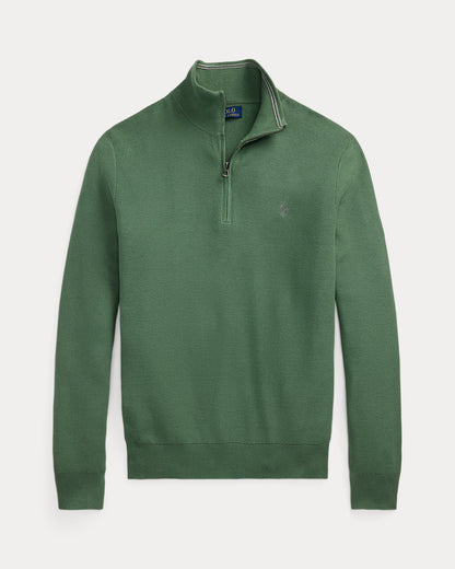 Mesh-Knit Cotton Quarter-Zip Sweater Fatigue