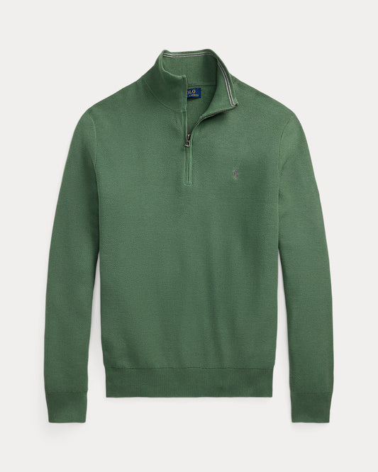 Mesh-Knit Cotton Quarter-Zip Sweater Fatigue