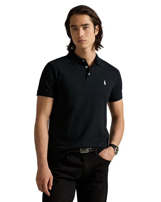 Custom Slim Fit Stretch Mesh Polo Shirt Polo Black