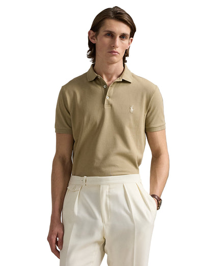 Custom Slim Fit Stretch Mesh Polo Shirt Classic Khaki