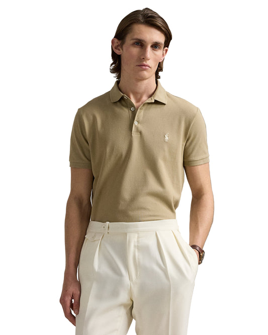 Custom Slim Fit Stretch Mesh Polo Shirt Classic Khaki