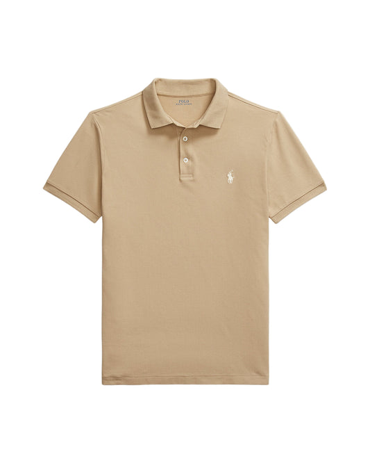 Custom Slim Fit Stretch Mesh Polo Shirt Classic Khaki