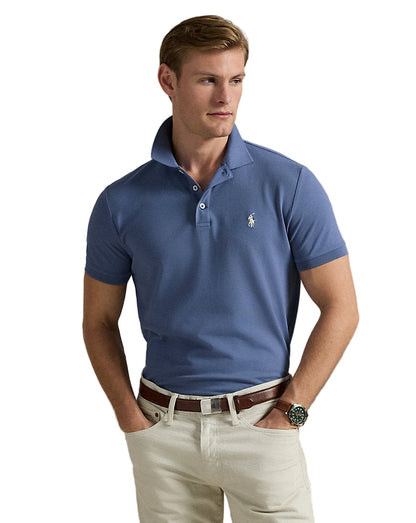 Custom Slim Fit Stretch Mesh Polo Shirt Capri Blue