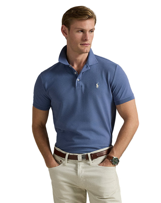 Custom Slim Fit Stretch Mesh Polo Shirt Capri Blue