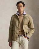 Linen Herringbone Utility Jacket  Brown/Tan Herringbone