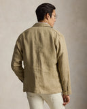 Linen Herringbone Utility Jacket  Brown/Tan Herringbone