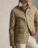Linen Herringbone Utility Jacket  Brown/Tan Herringbone