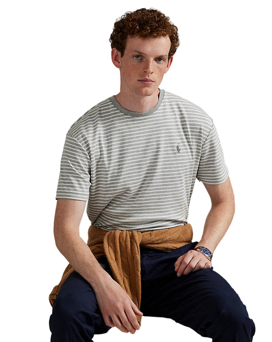 Classic Fit Striped Soft Cotton T-Shirt Andover Heather/White