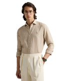 Classic Fit Houndstooth Linen Shirt Coastal Beige White