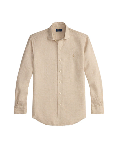 Classic Fit Houndstooth Linen Shirt Coastal Beige White