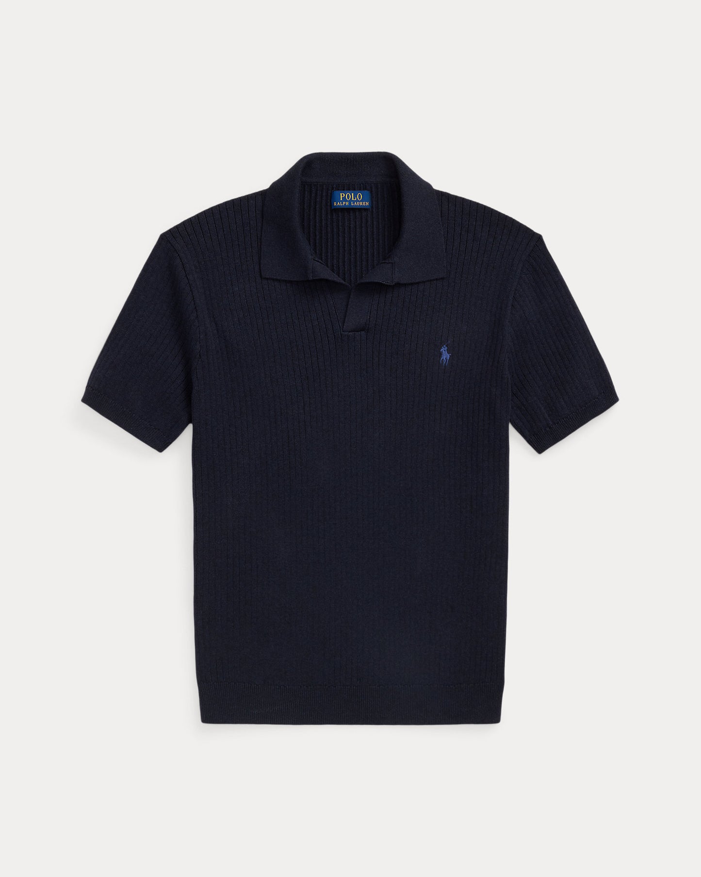 Rib-Knit Cotton Johnny-Collar Sweater Navy Heather