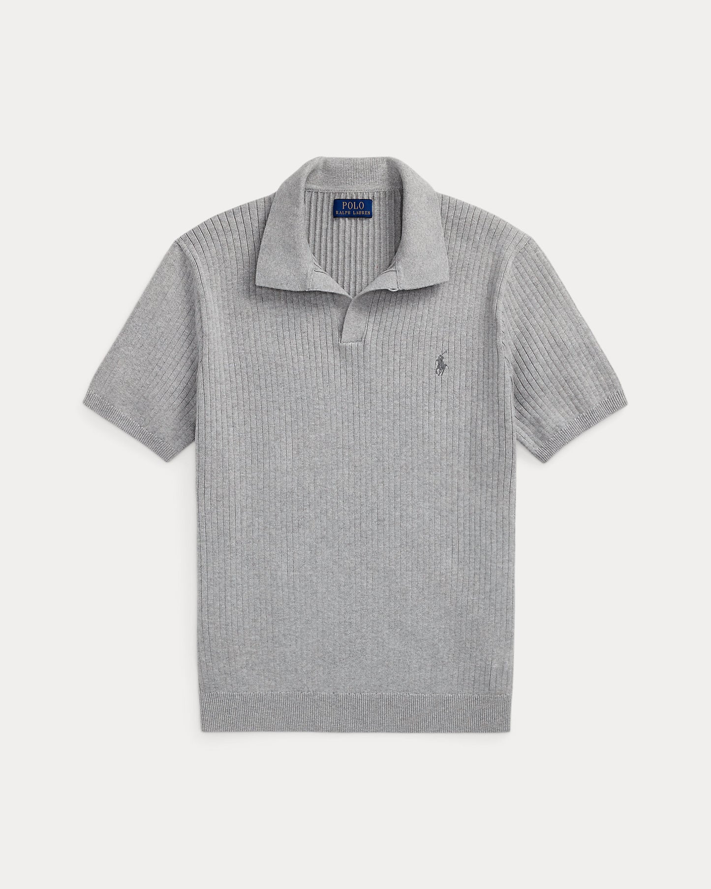 Rib-Knit Cotton Johnny-Collar Sweater Andover Heather