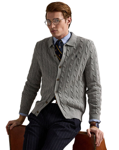 Cable-Knit Cotton Cardigan Fawn Grey Heather