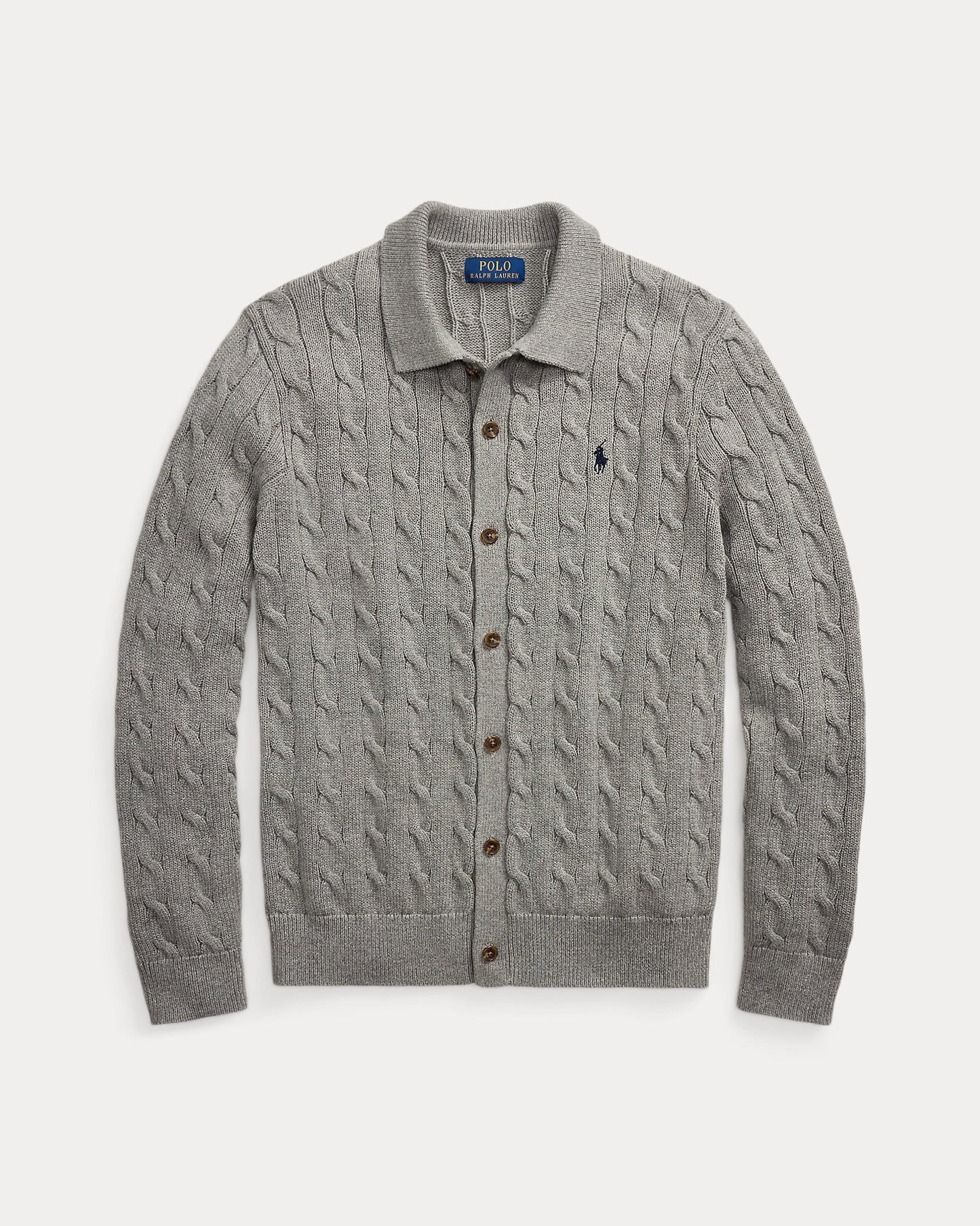 Cable-Knit Cotton Cardigan Fawn Grey Heather