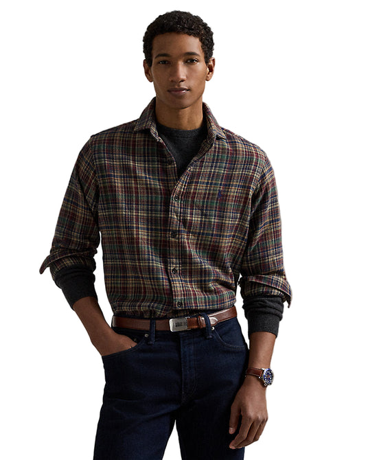 Classic Fit Plaid Brushed Flannel Shirt Pine Navy Multi