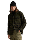 Classic Fit Plaid Flannel Camp Shirt Olive Black