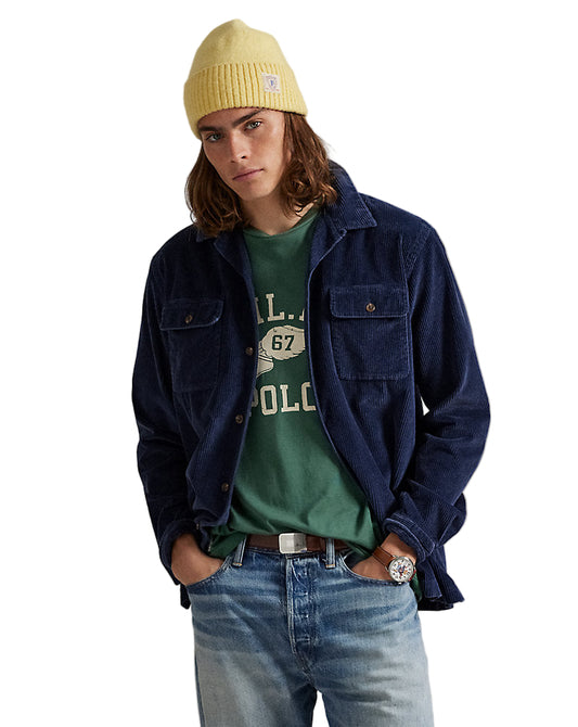 Classic Fit Corduroy Camp Shirt Boston Navy