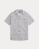 Striped Pointelle-Ribbed Camp Shirt Pale Cream/Newport Navy