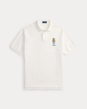 Classic Fit Polo Bear Mesh Polo Shirt White Summer Bear