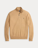 Mesh-Knit Cotton Quarter-Zip Sweater Camel Melange