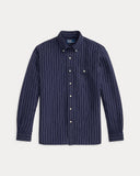 Classic Fit Striped Linen Shirt Navy White