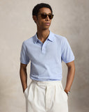 Pointelle Jersey Polo Shirt Pebble Blue