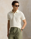 Pointelle Jersey Polo Shirt Pale Cream