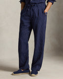 Lateef Relaxed Fit Striped Linen Pant Navy White