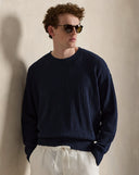 Relaxed Fit Textured Linen Sweater Newport Navy