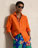 Classic Fit Slub Linen Shirt Sailing Orange