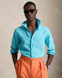 Classic Fit Slub Linen Shirt Perfect Turquoise