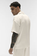 Satin Horizon Short Sleeve Button Up Bone - Unmatched Kicks-ALO