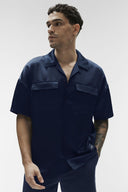 Satin Horizon Short Sleeve Button Up Navy - Unmatched Kicks-ALO