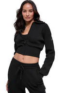 Scholar Knit Cropped Full Zip Jacket Black - Unmatched Kicks - ALO
