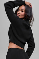 Scholar Knit Cropped Full Zip Jacket Black - Unmatched Kicks - ALO