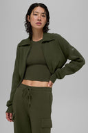 Scholar Knit Cropped Full Zip Jacket Green Olive - Unmatched Kicks - ALO