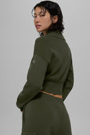 Scholar Knit Cropped Full Zip Jacket Green Olive - Unmatched Kicks - ALO