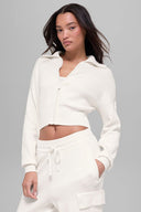 Scholar Knit Cropped Full Zip Jacket Ivory - Unmatched Kicks - ALO