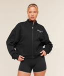 Script Embroidery Oversized Zip Through Black - Unmatched Kicks - GYMSHARK