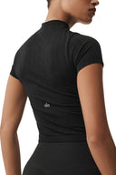 Seamless Pointelle Mock Neck Short Sleeve - Black - Unmatched Kicks - ALO