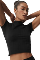 Seamless Pointelle Mock Neck Short Sleeve - Black - Unmatched Kicks - ALO