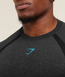 Shadow Seamless Long Sleeve T-Shirt muscle fit Black/Brand Blue - Unmatched Kicks - GYMSHARK