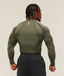 Shadow Seamless Long Sleeve T-Shirt muscle fit Core Olive - Unmatched Kicks-GYMSHARK