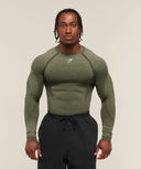 Shadow Seamless Long Sleeve T-Shirt muscle fit Core Olive - Unmatched Kicks-GYMSHARK