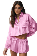 Silk Luminous Cropped Button Down Long Sleeve - Candy Heart Pink - Unmatched Kicks - ALO
