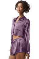 Silk Luminous Cropped Button Down Long Sleeve - Plum Kiss - Unmatched Kicks - ALO